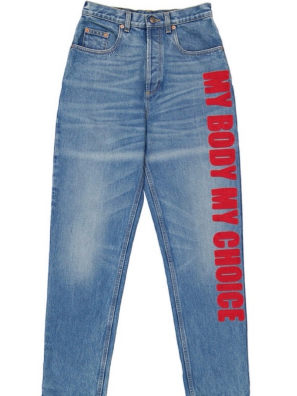 Gucci My Body My Choice Straight Leg Jeans Leg Graphic Jeans in Blue Size 26